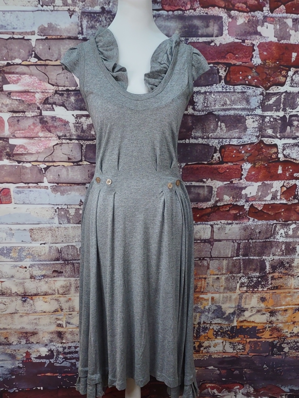 Alexandre Herchcovitch Gray Ruffle-Neck Midi Dress